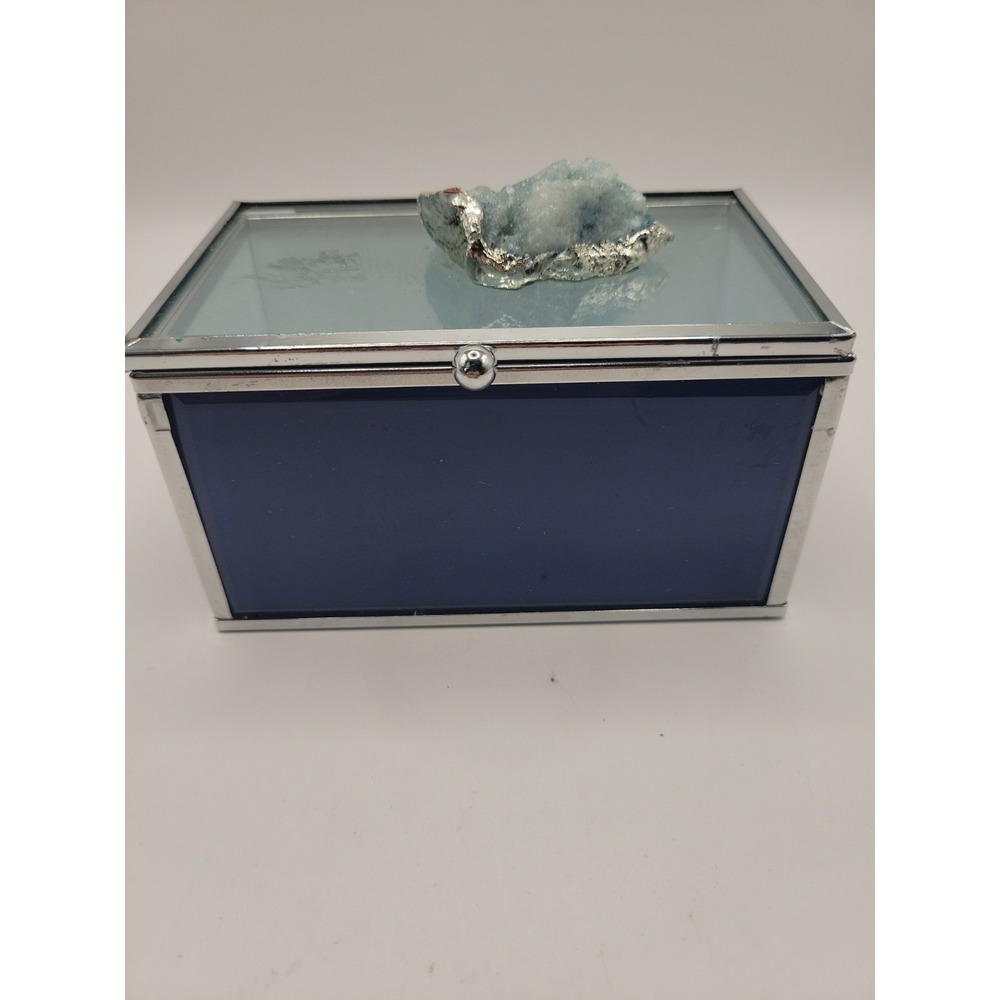 Cynthia‎ Rowley New York Blue & Silver Tone Jewelry Box with Celestite Geode